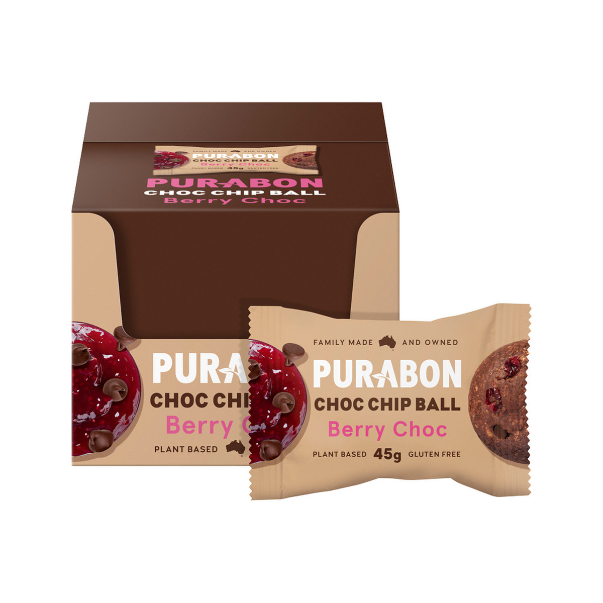 Purabon Choc Chip Balls Berry Choc Chip 45g x 12 Display